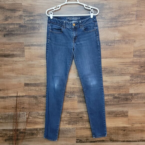 American Eagle Jeans 8 XL Super Stretch Jegging Low Rise Medium Dark Wash Denim - Picture 1 of 11